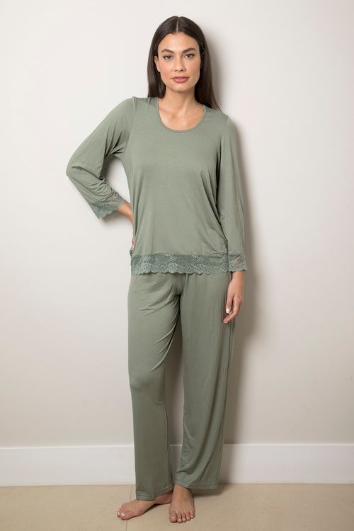 Pijama Manga Longa - Viscolace  - 314.34 - Olive
